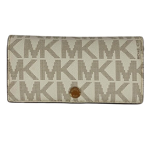 Michael Kors Off White Signature Coated Canvas Bifold Flap Continental Wallet - Picture 1 of 10
